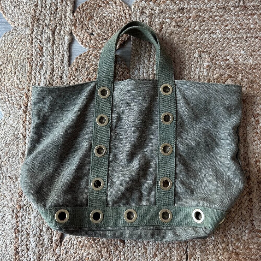 Vanessa Bruno Linen L Cabas Tote – Olive / Khaki – Muted Gold Eyelets – Size L - Picture 2 of 14